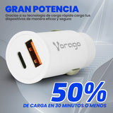 CARGADOR PARA AUTO VORAGO AU-305 TIPO C PD 20W Y USB A QUICK CHARGE 3.0 BLANCO