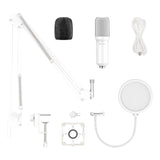 Kit de micrófono de condensador XZ-260 con filtro anti-pop soporte de brazo Conexión USB Blanco