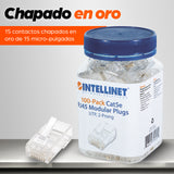 Intellinet PLUG RJ45 CAT5E MULTIFILAR UTP BOTE 100 PZAS ORO 15-MICRAS conectores RJ-45 Transparente Policarbonato Cat5e