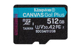 Kingston Technology Tarjeta microSDXC Canvas Go Plus Gen4 de 512 GB, 200 MB/s, A2 U3 V30 y adaptador Memoria Flash 512 GB MicroSD 200 MB/s 160 MB/s