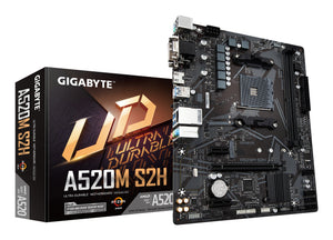 GIGABYTE Placa base A520M S2H - Soporta CPUs AMD Ryzen serie 5000 AM4, VRM digital puro de 4+3 fases, hasta 5100MHz DDR4 (OC), PCIe 3.0 x4 M.2, LAN GbE, USB 3.2 Gen 1 placas base AMD Zócalo AM4 AMD Ryzen 3000 Series 1
