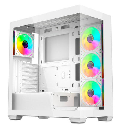 Gabinete Gamer Mid Tower Xzeal ATX Panel Der. Vidrio + Metal 2xUSB1.0 + 1xUSD3.0 + 3.5 mm + 4 ARGB Fans + 1 HUB Blanco