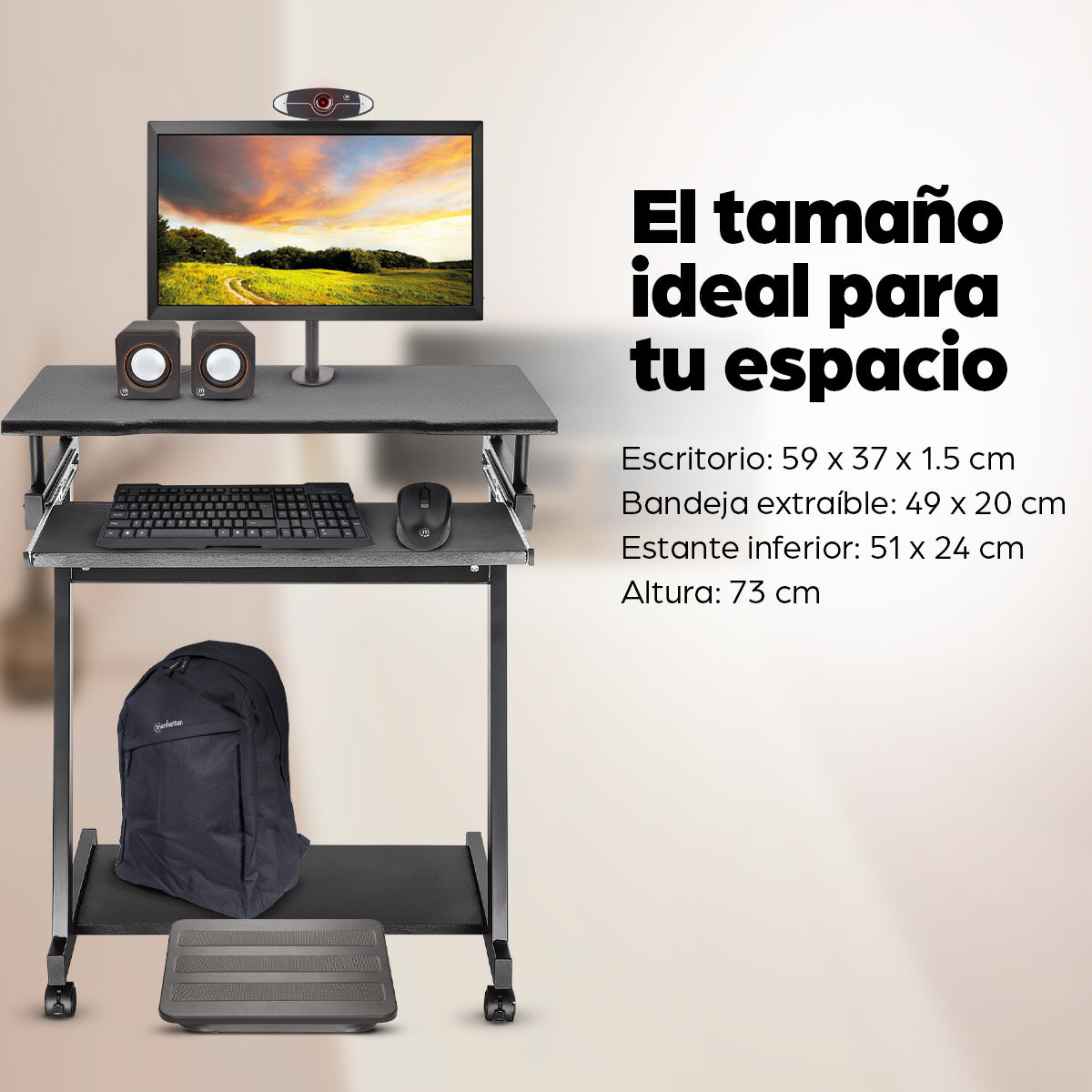 Manhattan Escritorio compacto para computadora, con bandeja deslizable para teclado Computadora Derecho Oficina en casa 