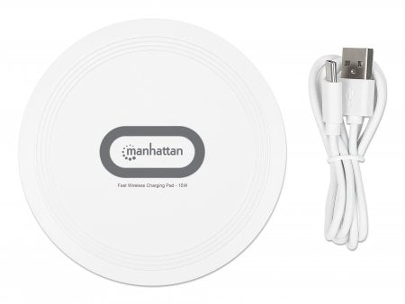 Manhattan 406024 cargador de dispositivo móvil Auriculares, Smartphone, Reloj inteligente Blanco USB Cargador inalámbrico Carga rápida Interior