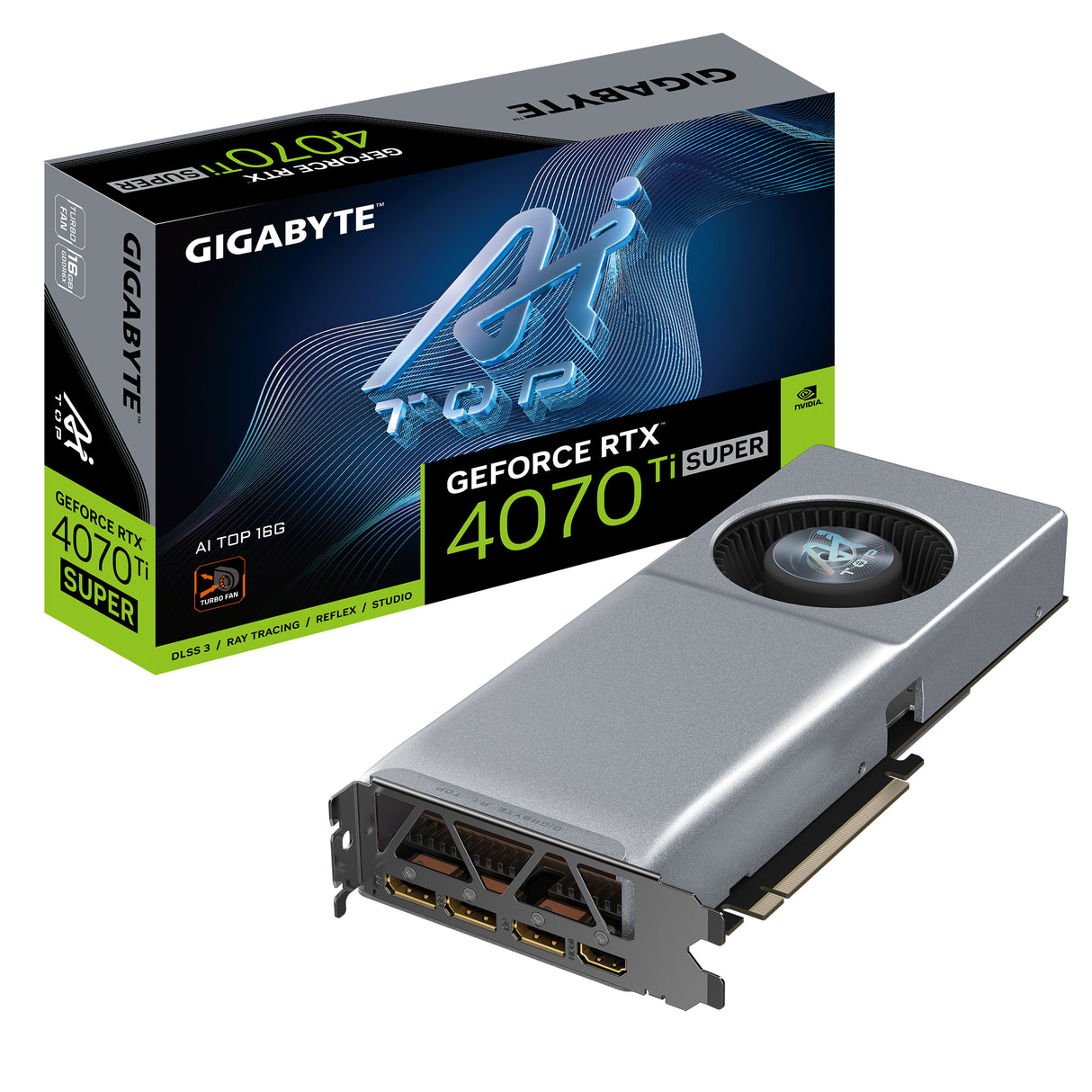 GIGABYTE GeForce RTX 4070 Ti SUPER AI TOP 16G Tarjeta Gráfica - 16GB GDDR6X, 256bit, PCI-E 4.0, 2610MHz Core Clock, 3 x DisplayPort 1.4a, 1 x HDMI 2.1a, NVIDIA DLSS 3, GV-N407TSAI TOP-16GD tarjetas gráficas Si 8448 NVIDIA GeForce RTX 4070 Ti SUPER