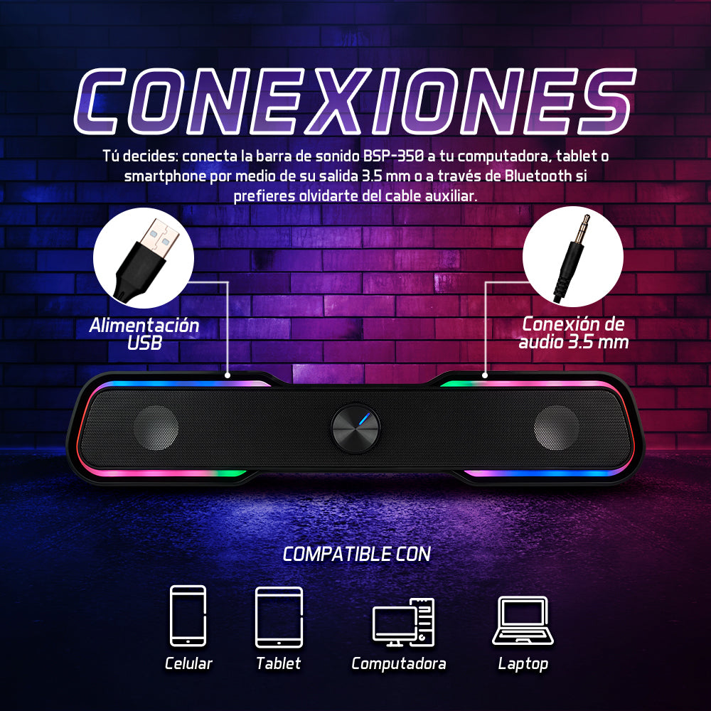 BOCINA START THE GAME BSP-350 BLUETOOTH/3.5MM, USB, ILUMINACIÓN RGB, NEGRO