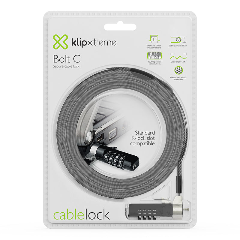 Klip Xtreme Bolt C cable antirrobo Negro, Plata 2 m, Kensington, Código, Acero galvanizado