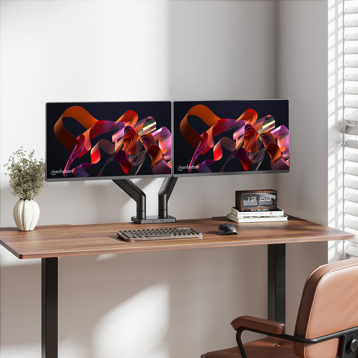 Manhattan Soporte doble de sobremesa para TV/monitores (Articulado con muelle), para pantallas de 13" a 45", f