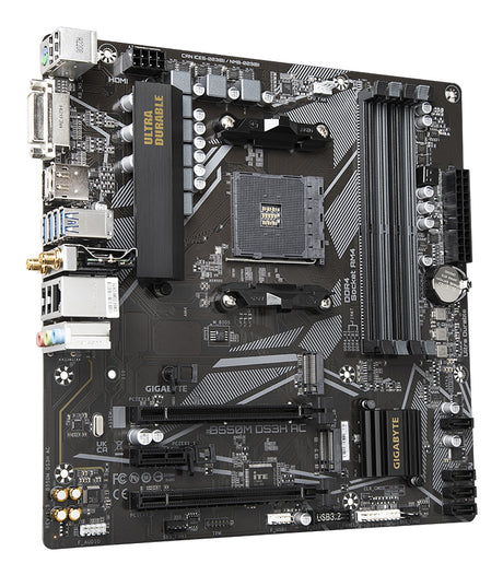 GIGABYTE B550M DS3H AC Placa base - Procesadores AMD Ryzen 5000, VRM de 5+3 fases, hasta 4733 MHz DDR4, 1xPCIe 4.0 + 1xPCIe 3.0 M.2, Wi-Fi 5, LAN 1GbE, USB 3.2 Gen 1 placas base AMD Zócalo AM4 Zócalo AM4 DDR4-SDRAM