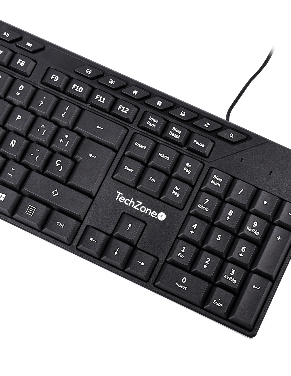 TechZone TZACCBA01 teclado Ratón incluido Oficina USB QWERTY Negro, Tamaño completo (100%), Alámbrico