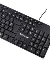 TechZone TZACCBA01 teclado Ratón incluido Oficina USB QWERTY Negro, Tamaño completo (100%), Alámbrico