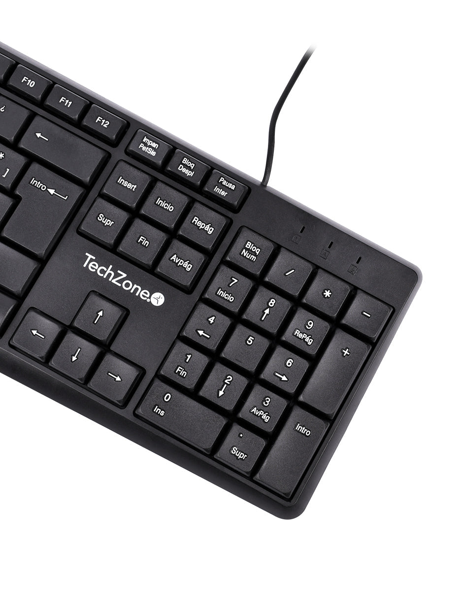 TechZone Alámbrico teclado Universal USB QWERTY Negro, Tamaño completo (100%)