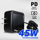 Cargador Vorago Tipo C 45W Multidispositivos Negro AU-501, USB-C, 45W, Color Negro