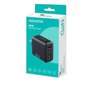 CARGADOR ADATA DE PARED CHARGERU-0653-QCPDBK 65W GAN 2 PUERTOS USB TIPO C/ 1 PUERTO USB A/ ENCHUFE PLEGABLE COLOR NEGRO