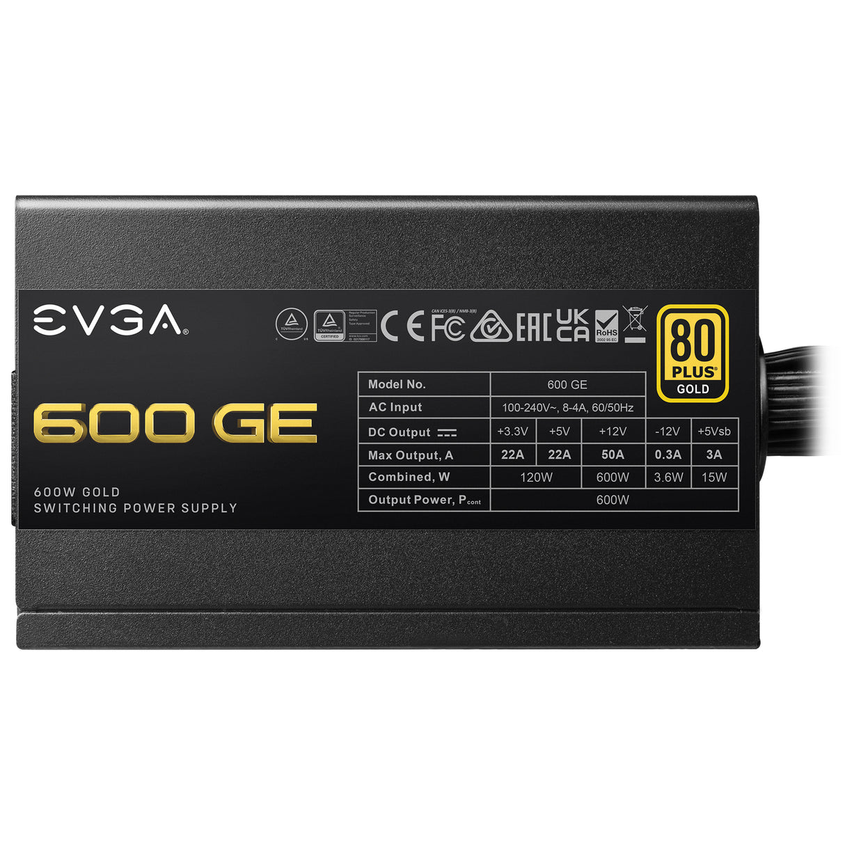 EVGA 600 GE 80 Plus Gold 600W unidad de fuente de alimentación, 100 - 240 V, No modular