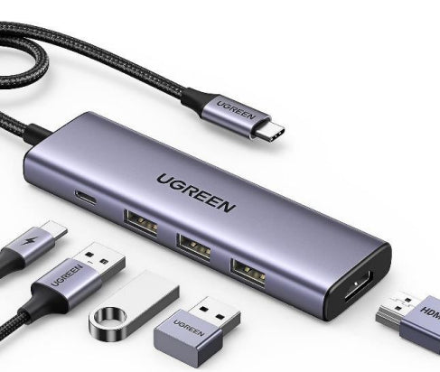 Ugreen 15596 base para portátil y replicador de puertos Alámbrico USB 3.2 Gen 1 (3.1 Gen 1) Type-A + Type-C Aluminio