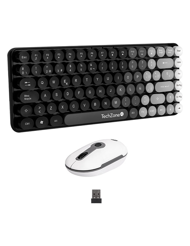 Kit Teclado y Mouse Techzone Gradient Black conexión inalámbrica con 85 teclas y Mouse con 4 Botones DPI 1600