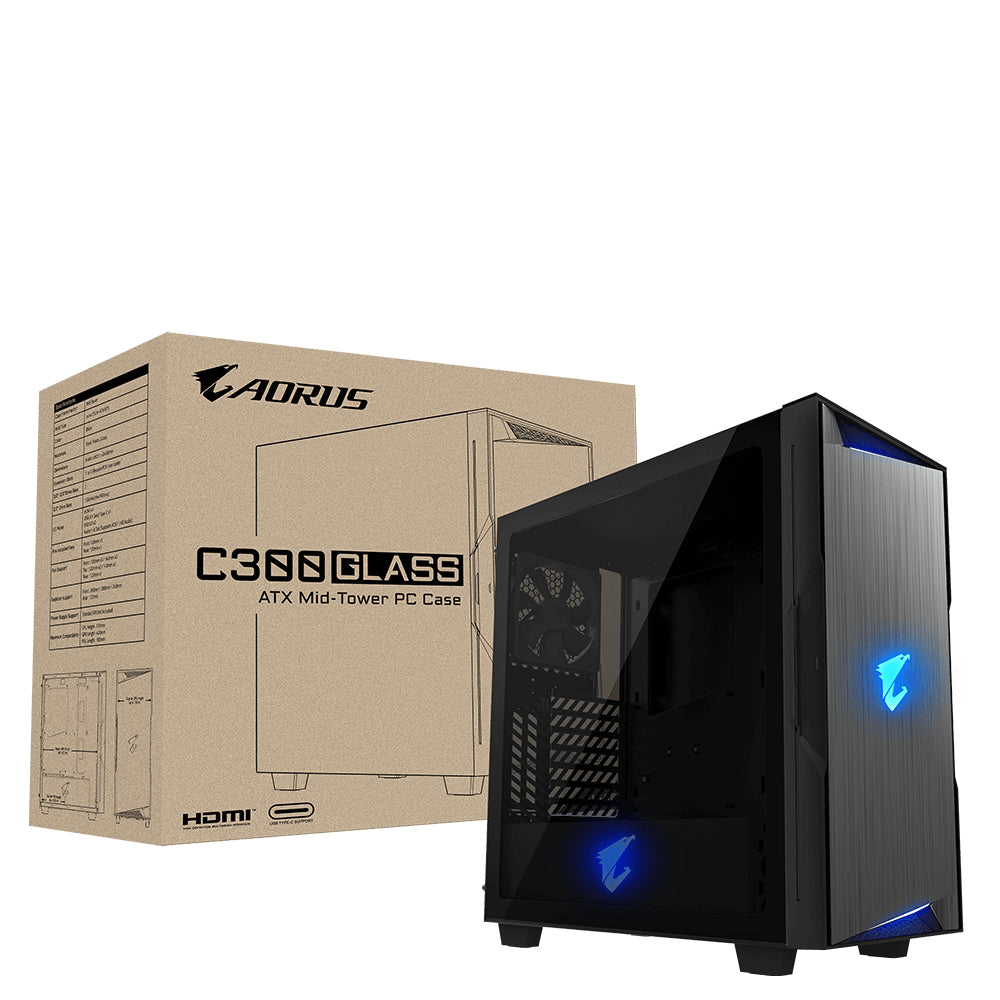 GIGABYTE GB-AC300G carcasas ordenador Vidrio, Plástico, Acero Midi Tower PC Negro