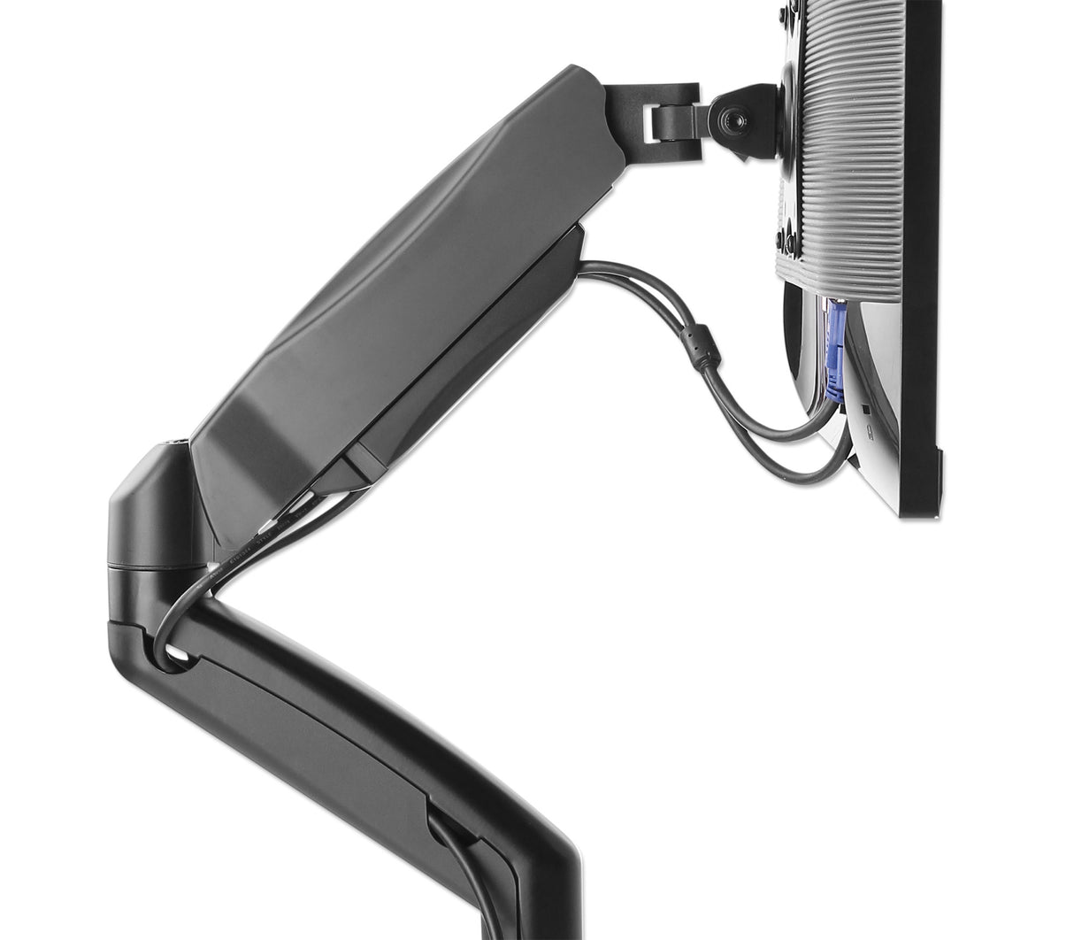 Manhattan Soporte doble de sobremesa para TV/monitores (Articulado con muelle), para pantallas de 10" a 27", fijación con abrazadera o por ojal, Compa