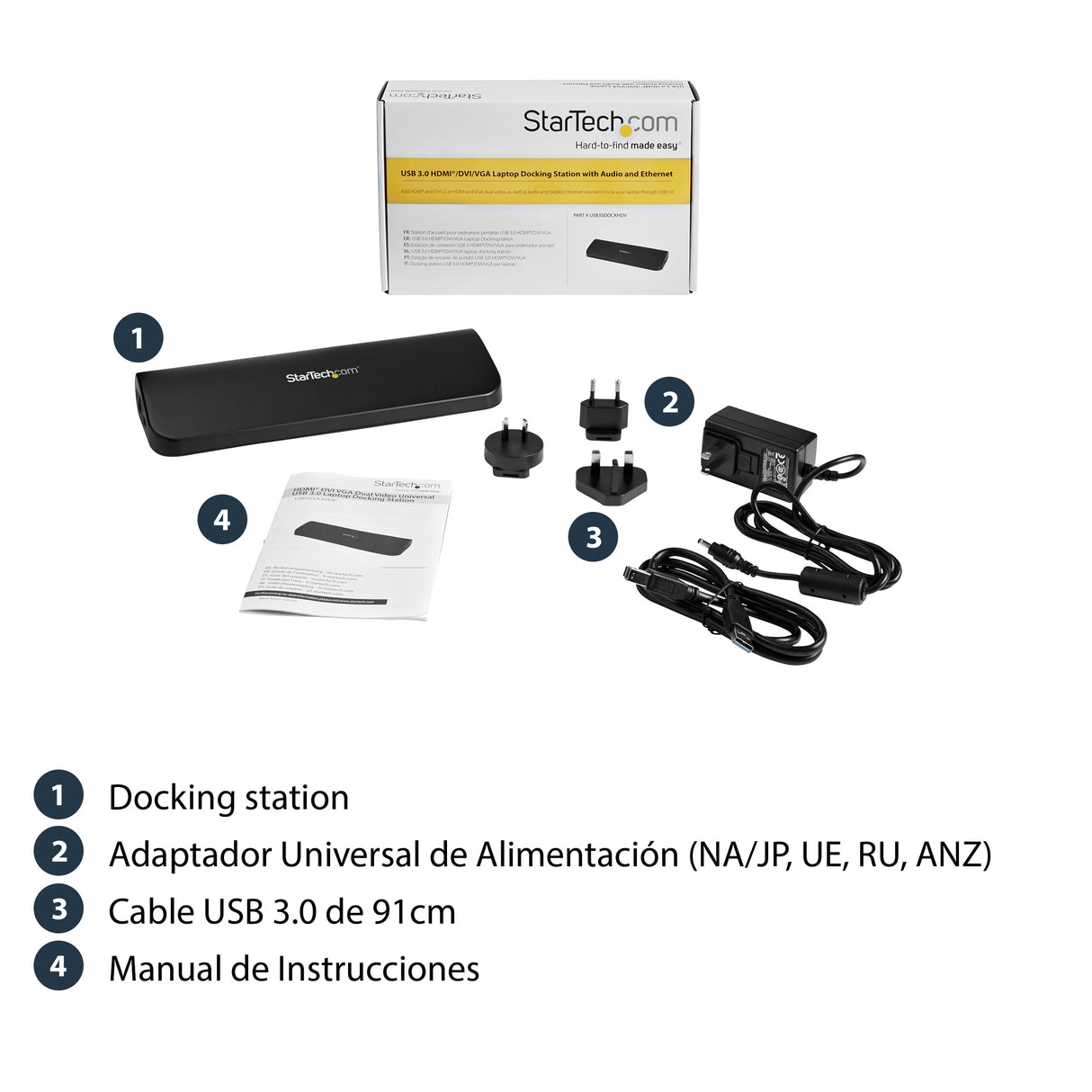StarTech.com Docking Station USB 3.0 de 2 Monitores para Portátil - HDMI/DVI/VGA - Hub Ladrón 3x USB-A - GbE - Audio - Replicador de Puertos Universal USB-A - Win/macOS/ChromeOS - TAA Laptop Alámbrico USB 3.2 Gen 1 (3.1 Gen 1) Type-B 3 1