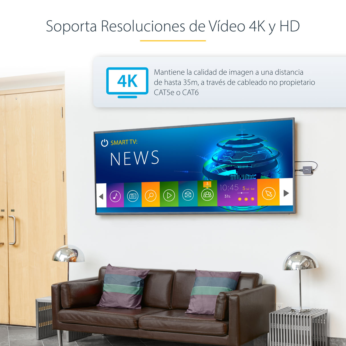 StarTech.com Extensor HDMI por Cat5 HDBaseT - POC Power over Cable - Ultra HD 4K audio/vídeo extendedores Transmisor y receptor de señales AV 4096 x 2160 Pixeles Cat5e, Cat6 70 m