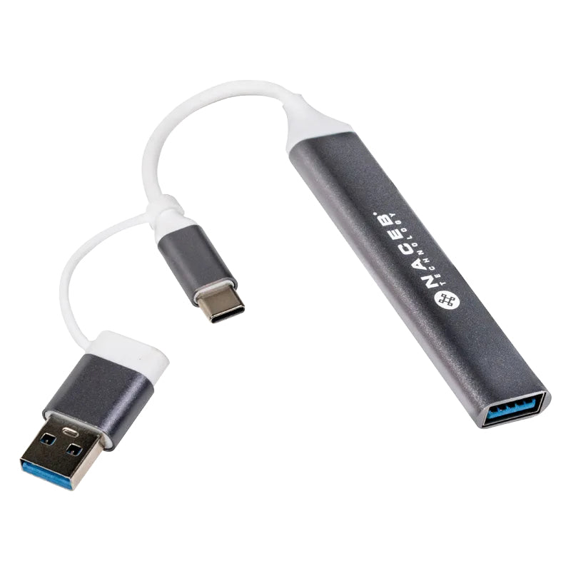 Naceb Technology NA-0124 nodo concentrador USB Tipo C Plata, Aluminio, Elastómero termoplástico (TPE), 0.011 m