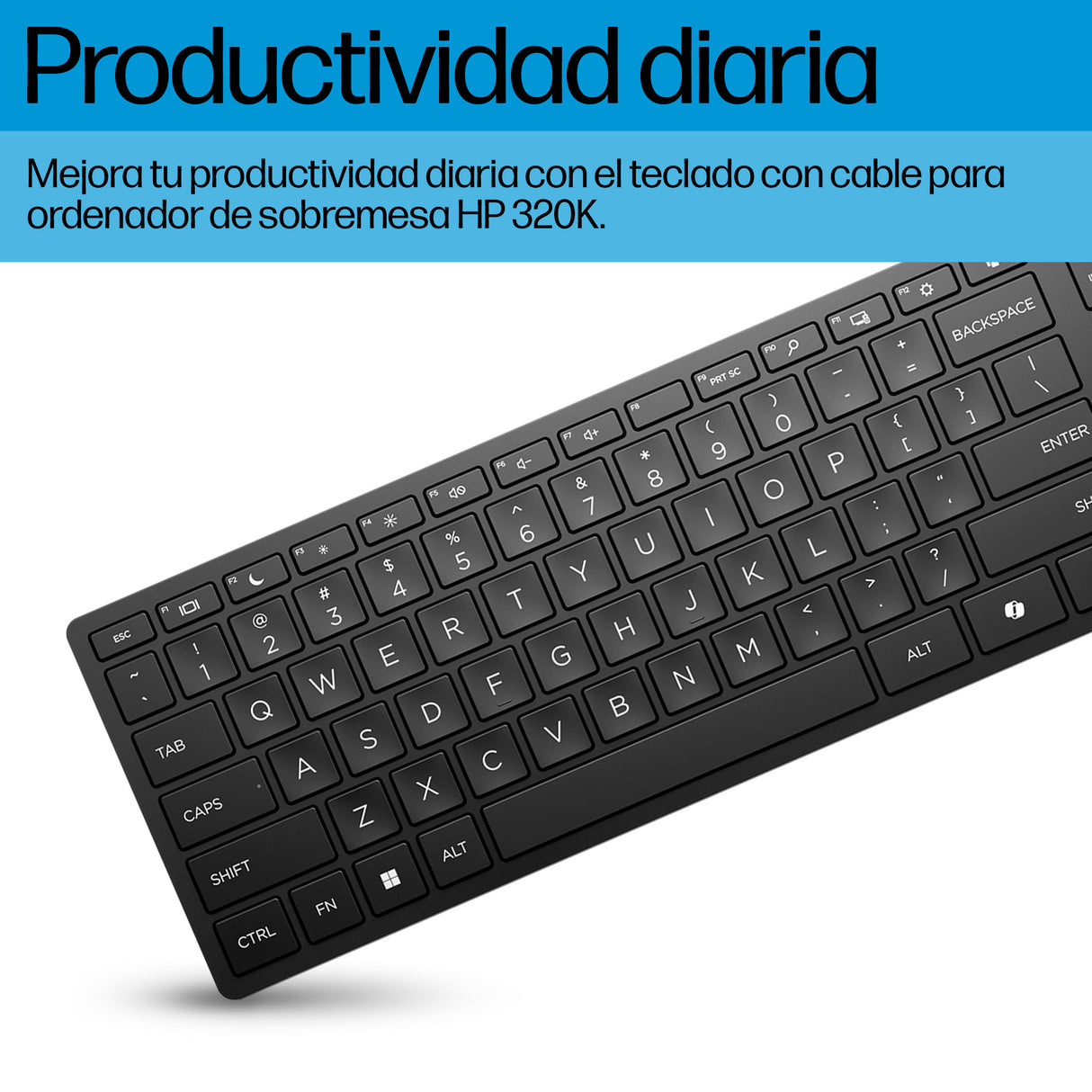 HP Teclado de escritorio 320K con cable, Tamaño completo (100%), Alámbrico, USB