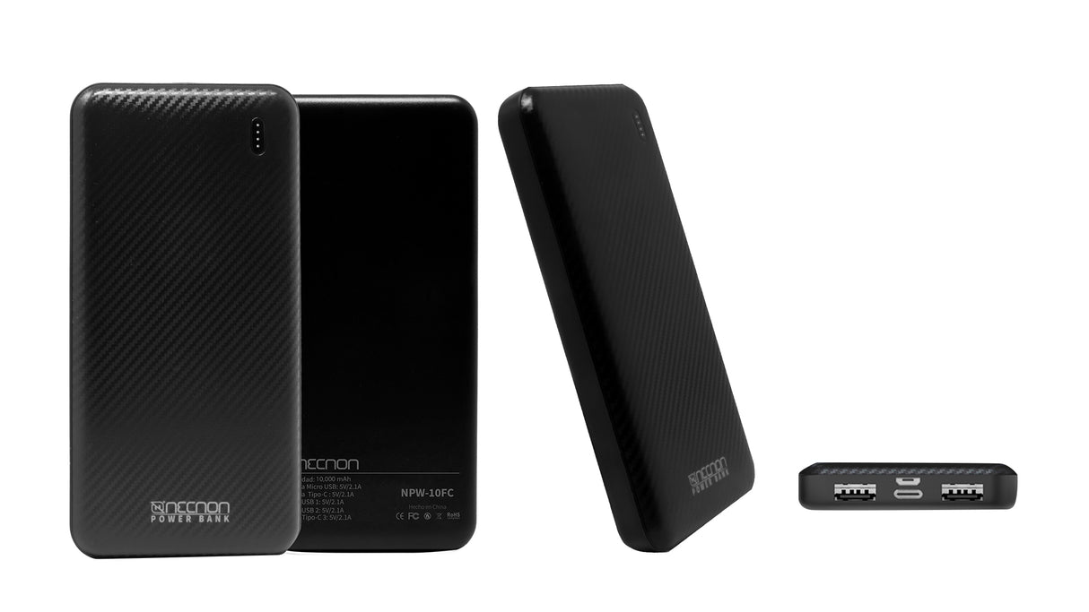 Necnon NPW-10FC Polímero de litio 10000 mAh Negro, NBPB1001FC | Baterías externas