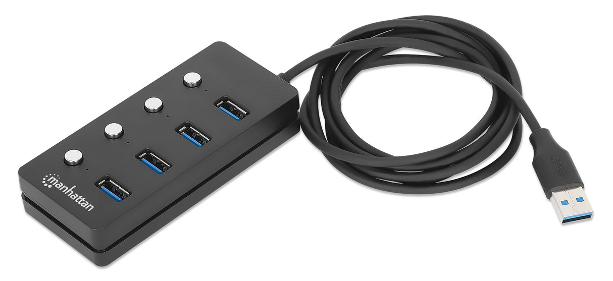 Manhattan 180887 nodo concentrador USB 3.2 Gen 1 (3.1 Gen 1) Type-A 5000 Mbit/s Negro, Acrilonitrilo butadieno estireno (ABS)
