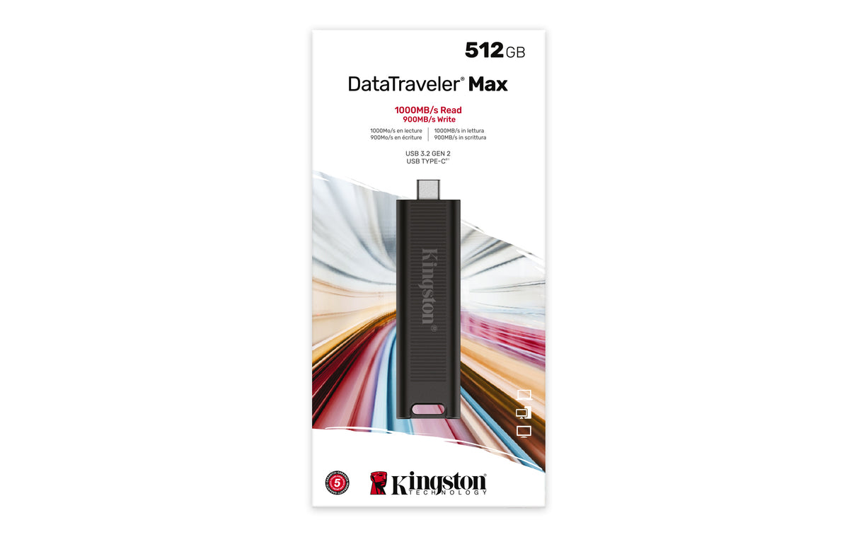 Kingston Technology 512GB DataTraveler Max 1000R/900W USB 3.2 Gen 2 Memoria Flash 512 GB USB Tipo C 3.2 Gen 2 (3.1 Gen 2) 1000 MB/s