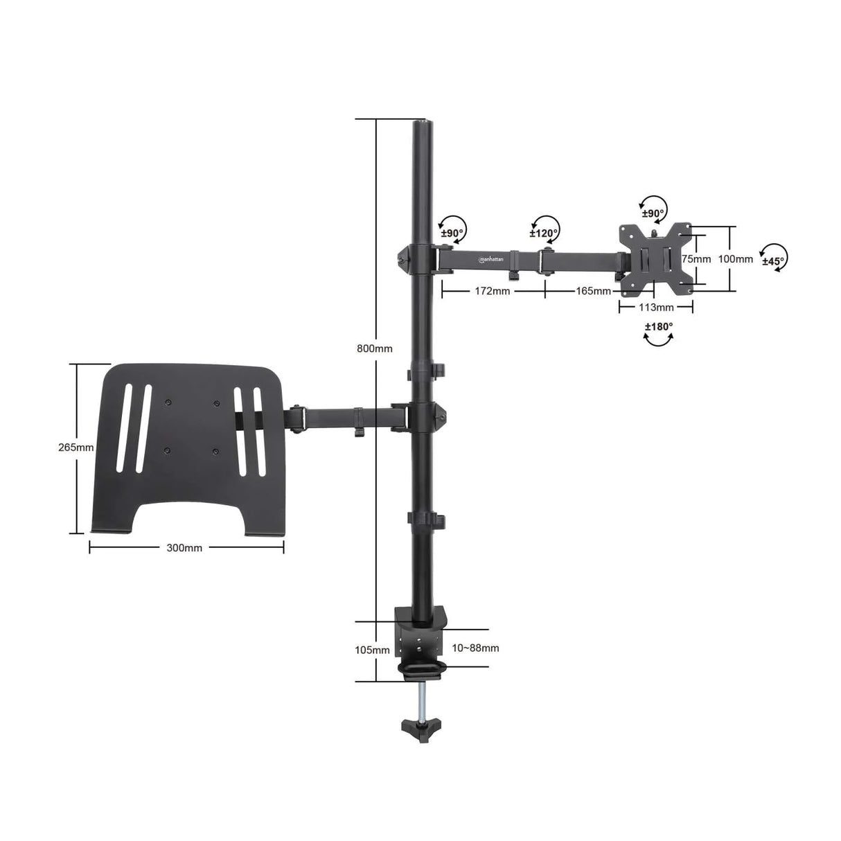 Soporte Monitor Manhattan Escritorio Para 13" A 32"/Laptop 10" A 17" Hasta 8 Kg Altura Ajustable