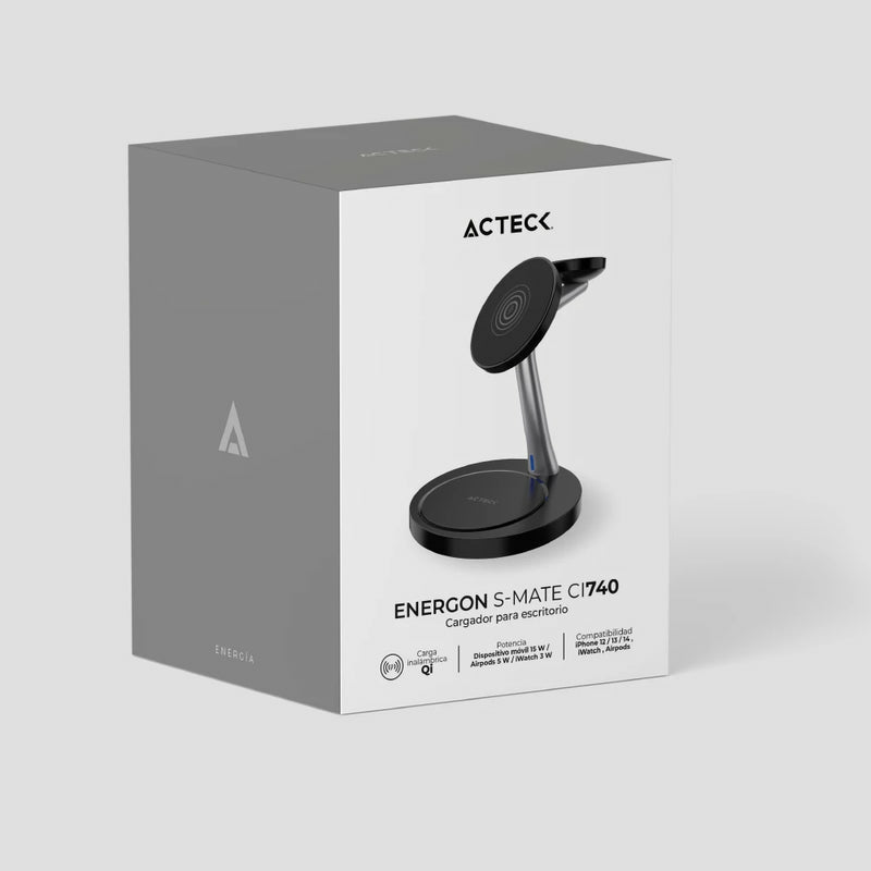 Acteck Energon S-Mate CI740 Audífonos, Smartphone, Reloj inteligente Negro USB Cargador inalámbrico Interior