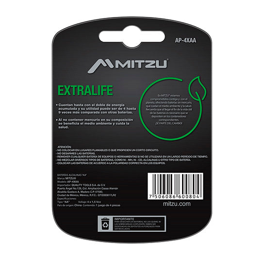MITZU AP-4XAA pila de uso doméstico Batería de un solo uso AAA Alcalino, 4 pieza(s)
