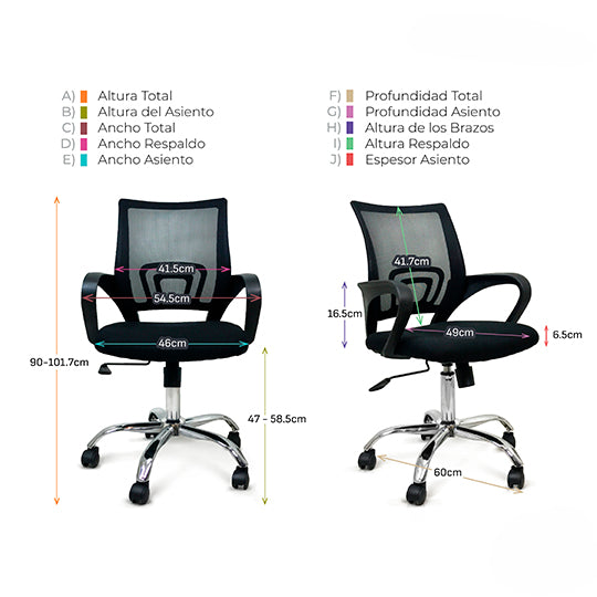 Silla de Oficina Ergo LEVANTO HO, Respaldo de Malla, Asiento Acolchado, Reposabrazos, Negro