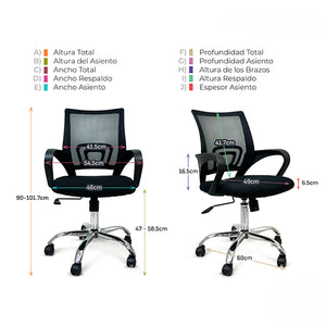 Silla de Oficina Ergo LEVANTO HO, Respaldo de Malla, Asiento Acolchado, Reposabrazos, Negro