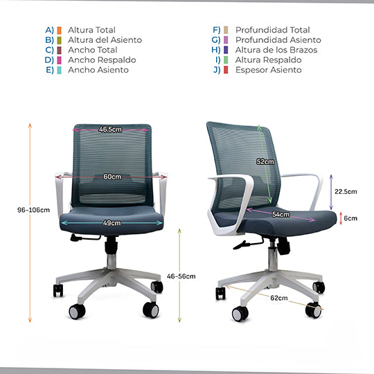 Ergo CIVITA B silla para oficina o computadora asiento acolchado respaldo de malla, Gris, Gris, Red