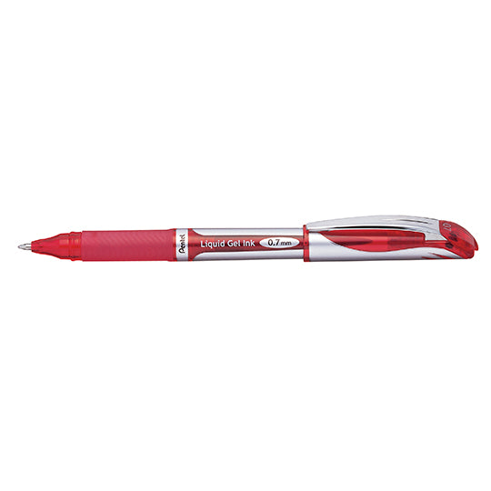 Pentel EnerGel Deluxe Medio Pluma de gel con tapa Rojo 1 pieza(s), Plata, Alrededor