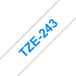 CINTA BROTHER TZ-243 LAMINADA AZUL SOBRE BLANCO 18MMX8M PT300/310B/330/530