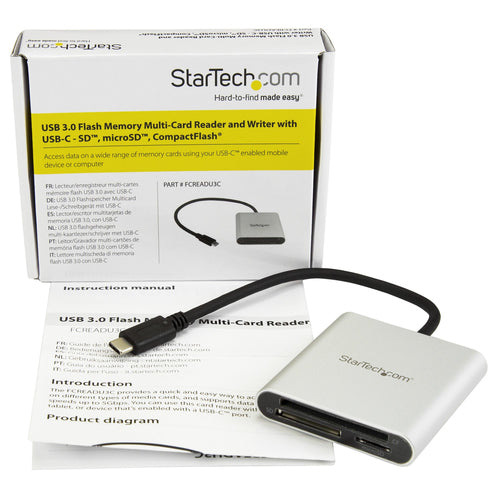 StarTech.com Lector Grabador USB 3.0 de Tarjetas de Memoria SD, Micro SD, CompactFlash - Adaptador USB-C a Tarjetas Flas