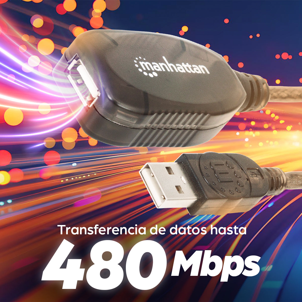 Manhattan Cable de Extensión Activa USB de Alta Velocidad Cable USB 2.0 USB A USB A Macho/Hembra