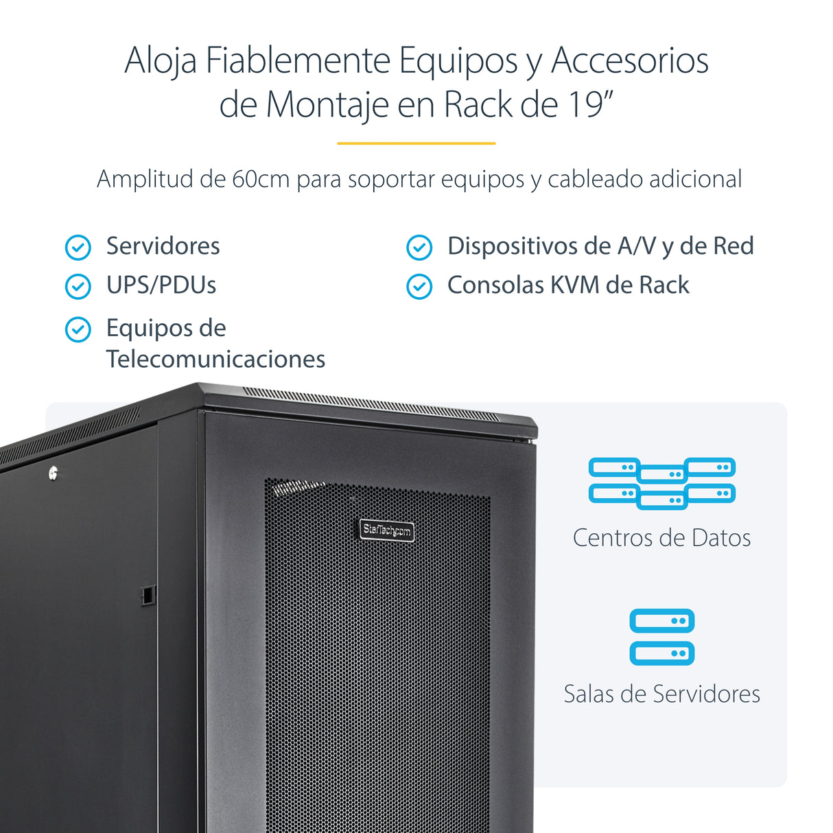 StarTech.com Rack Armario de Equipos de 4 Columnas 42U - Profundidad de 36in - Rack Armario de 19 Pulgadas con Ruedas -