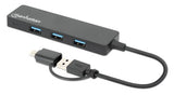 Manhattan Hub/dock combinado USB-C y USB-A, puertos (4): 4x USB-A, 5 Gbps (USB 3.0), Alimentado por USB (no requiere ali