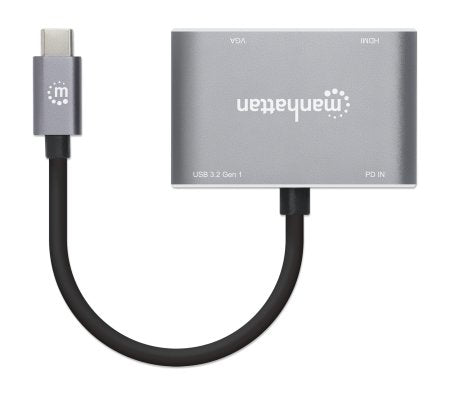 Docking Station USB-C a HDMI y VGA, 4 en 1, 4K a 30Hz, 1080p a 60Hz, USB 3.2, PD 87W