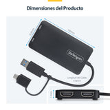 StarTech.com Adaptador de USB a HDMI Doble, USB A/C a 2 Pantallas HDMI (1x 4K30Hz, 1x 1080p), Dongle Integrado USB-A a C, Cable de 11cm, Adaptador USB 3.0 a HDMI, Windows y macOS adaptadores gráficos usb USB tipo A, USB Tipo C Macho Derecho Si