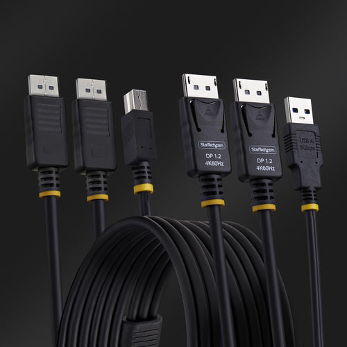 StarTech.com Cable KVM DisplayPort de Doble Pantalla con USB 5Gbps de 1,8m - 4K 60Hz - DP 1.2 - Cable para Conmutador KV