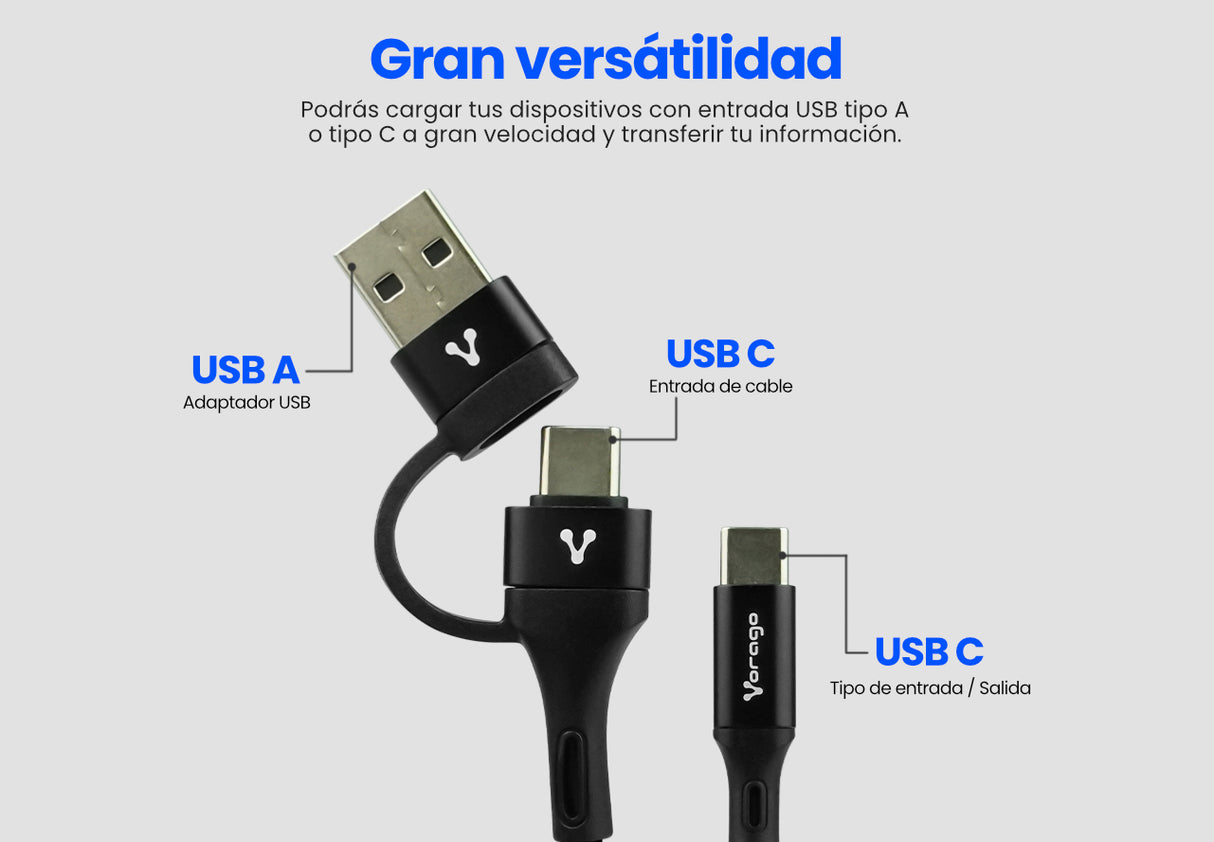 Vorago CAB-126 cable USB 1 m USB A/USB C USB C 60 W Negro