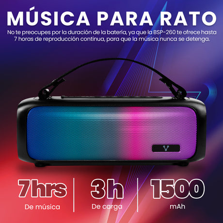 BOCINA VORAGO BSP-260 BLUETOOTH / USB / 3.5MM / LUZ RGB / TWS / 16W RMS CON HASTA 7 HRS AUTONOMIA