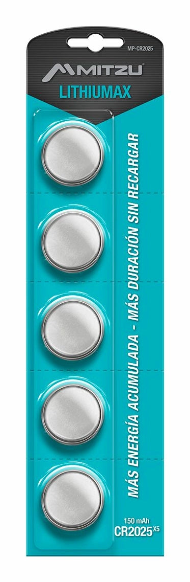 MITZU MP-CR2025 pila de uso doméstico Batería de un solo uso Litio, 5 pieza(s), 150 mAh