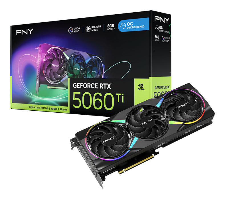PNY GeForce RTX 5060 Ti EPIC-X RGB OC NVIDIA 8 GB GDDR7, 128 Bit, 7680 x 4320 Pixeles, PCI Express x8 5.0