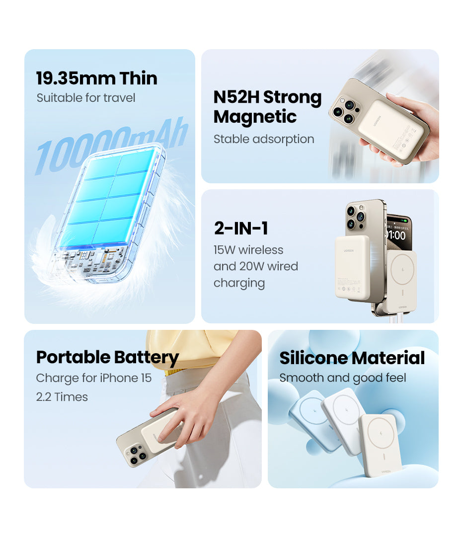 Ugreen 25208 batería externa 10000 mAh Cargador inalámbrico Beige
